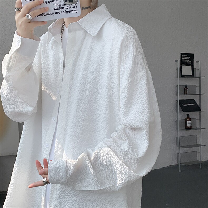 8XL-M泡泡纱盐缩肌理长袖衬衫男夏季冰丝外套防晒衬衣CS29007P40图片