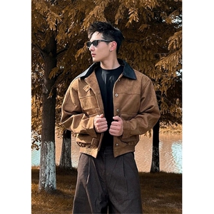 706-1-MY5286-P108 现货 春季巴恩风棕色夹克美拉德麂皮绒外套，男装夹克，星座706-1