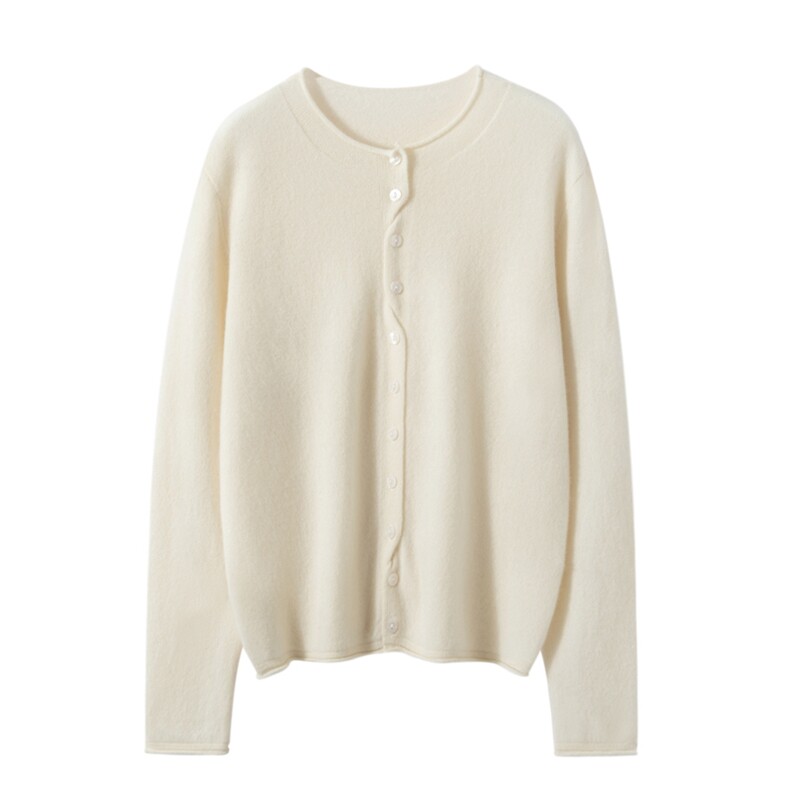 2025年秋季新款女士圆领卷边带扣针织羊绒开衫时尚休闲通勤百搭，女装羊绒衫，臻维羊绒