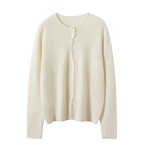 2025年秋季新款女士圆领卷边带扣针织羊绒开衫时尚休闲通勤百搭,女装羊绒衫,臻维羊绒