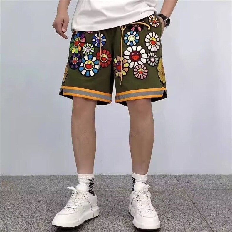 2025设计感小众刺绣金线太阳花短裤男夏季宽松休闲短分裤图片