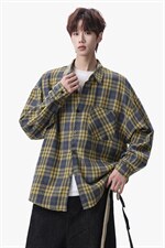 衬衫男春季新款港风宽松大码磨毛格子长袖衬衣CS550-P38，男装衬衫，星座214-3