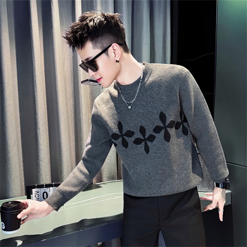 M1631-P68-控98男士新款针织毛衣内搭男式四叶草圆领秋冬男款休闲，男装针织衫/毛衣，星座102A（原电商D309-1）