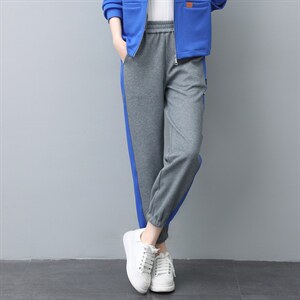时尚拼接撞色休闲裤女宽松显瘦运动卫裤,女装休闲裤,依恋蒂丝