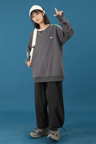 中性风2023秋冬新款宽松大码撞色拼接圆领套头卫衣1817-P40控59,男装卫衣,星座914-3