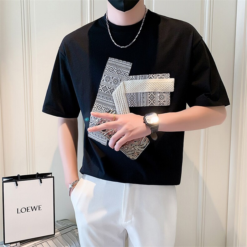 夏季短袖T恤男2025新款潮牌拼接男装半袖体恤A313-K822-P55,男装T恤,电商A313