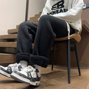 07冬加绒加厚羊羔绒束脚裤子纯色简约百搭潮裤XZ211-1-K2378-P65图片