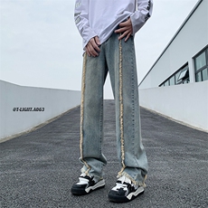 美式ins高街hiphop重工艺水洗毛边牛仔裤货号K712P65，男装牛仔裤，电商A063