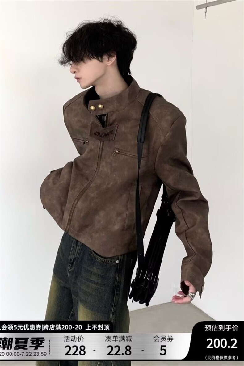 美式痞帅短款垫肩外套男飞行夹克美拉德皮衣机车服LF1001p65特,男装夹克,电商D256-2(原A064-2)