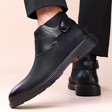 新款马丁靴英伦尖头高帮正装男士皮靴商务加绒短靴潮流切尔西靴男，男鞋切尔西靴，电商A223
