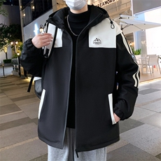 港风秋季男士夹克男宽松时尚连帽休闲夹克外套上衣J898-P53加绒63，男装夹克，星座310B-3