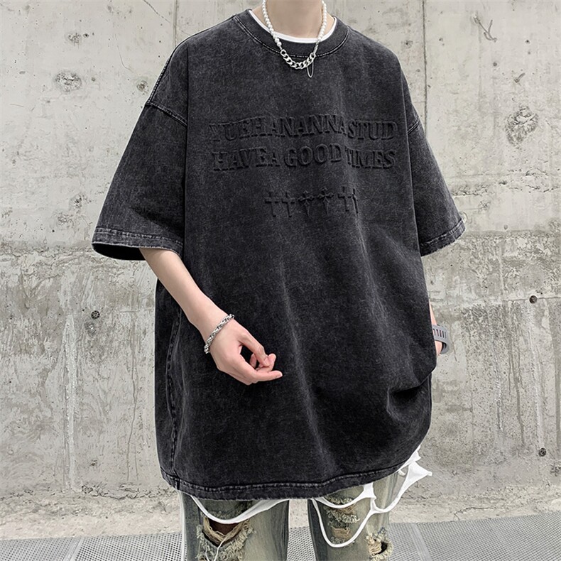 抖音供货、210克现货水洗钢印立体印花短袖T恤D223A-ST2308-P40,男装T恤,电商019-1