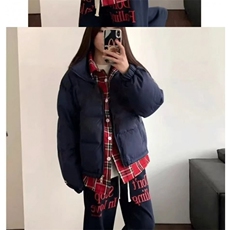 假两件格子衬衣棉服男女同款宽松加厚棉衣情侣开衫外，男装衬衫，星座506A