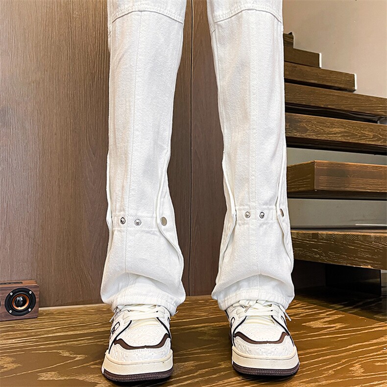 美式高街复古微喇牛仔裤男款春秋显瘦铆钉直筒裤子KZ015P60加绒70，男装牛仔裤，电商B312