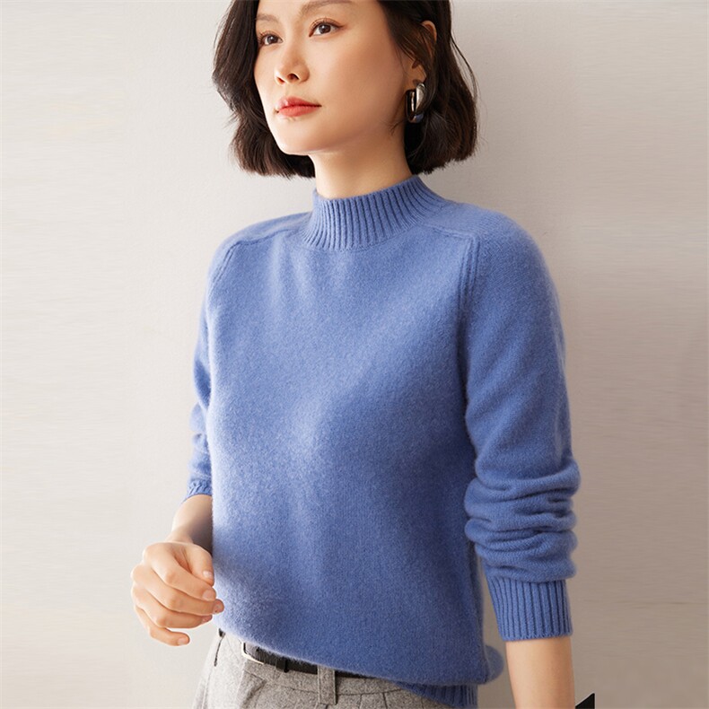 2025秋冬新款女士7针前马鞍肩后插肩半高领衫,女装羊绒衫,拓驰羊绒
