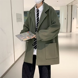 毛呢大衣男韩版潮流中长款2023秋冬季新款ins宽松帅外套W3209-P50,金沙驼色大衣咋搭配图片