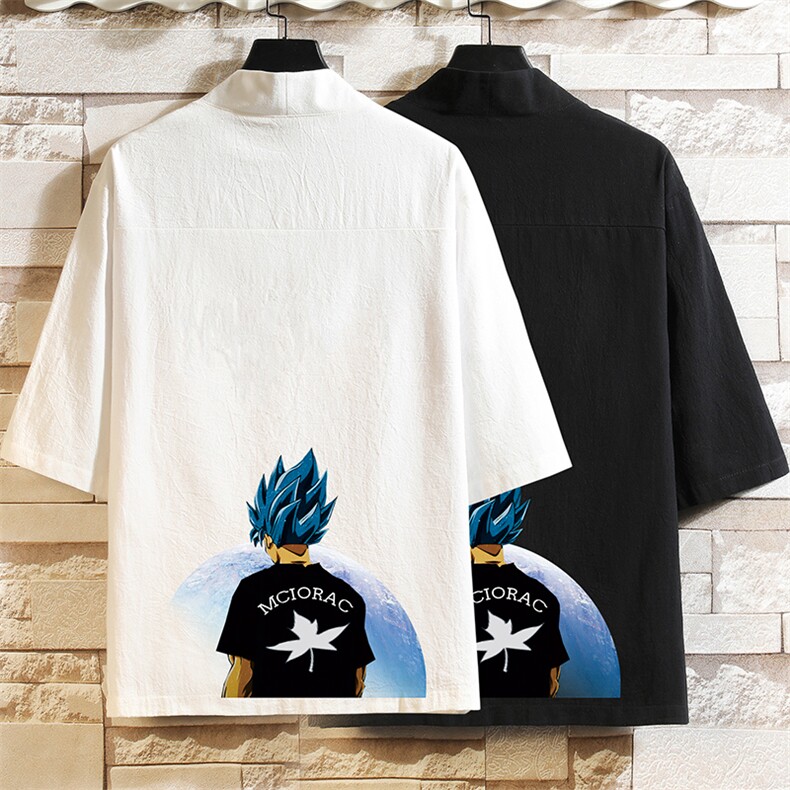 HF59154-P40风汉服男开衫外套七分袖道袍 砖墙挂拍图片