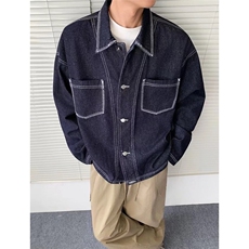 春秋季复古宽松明线牛仔夹克外套男女款ins潮牌工装上衣4711P78，男装工装外套，星座410-2