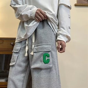 男秋季新款港风华夫格休闲裤D56P30图片