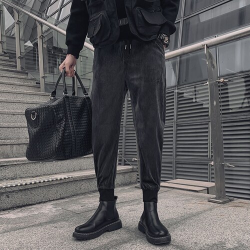 2025秋冬季新款灯芯绒休闲裤男韩版潮流纯色条绒裤子男网红同款，男装休闲裤，电商A327