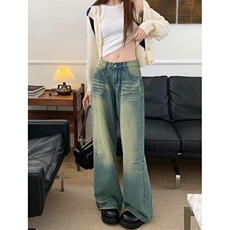 1695-1/KK3921/P50复古小众阔腿牛仔裤女春夏高腰宽松百搭垂感，男装牛仔裤，星座1506