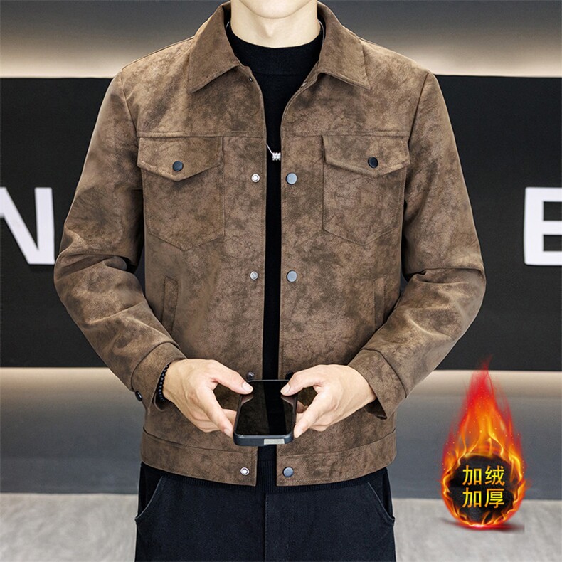 加绒款皮衣外套复古百搭宽松机车服pu皮夹克JK2566常规P78加绒P88，男装夹克，星座301B-1