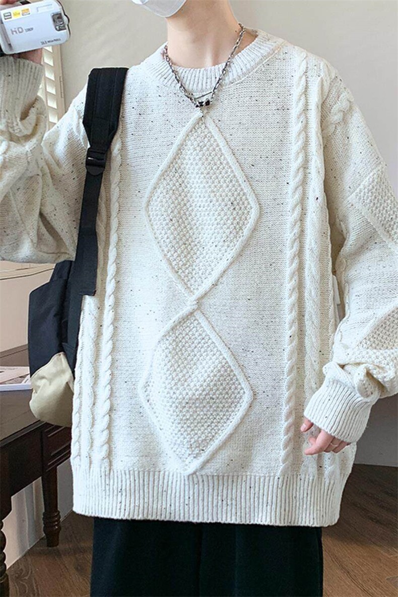 84799-P60秋冬新款休闲麻花毛衣男长袖针织衫港风宽松打底衫,男装针织衫/毛衣,电商D310B