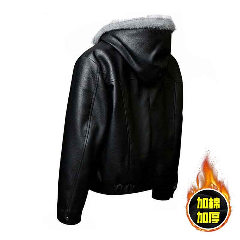 现货冬季美式潮牌痞帅PU皮机车服棉衣毛毛绒狼王座山雕皮棉服,男装棉衣,电商A443