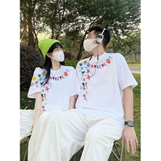 706-1-T1664-P28特P夏季港风卡通印花短袖T恤情侣休闲半袖上衣，男装T恤，星座706-1