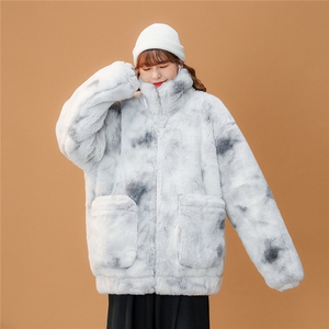 1中性风羊羔毛潮扎染大码M-5XL情侣毛绒外套女MY7503P128控168图片