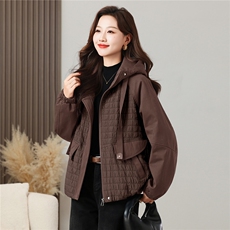 棉衣女冬季新款面料拼接质感洋气连帽加厚保暖棉服外套，女装棉衣/棉服，曼沙奕珂