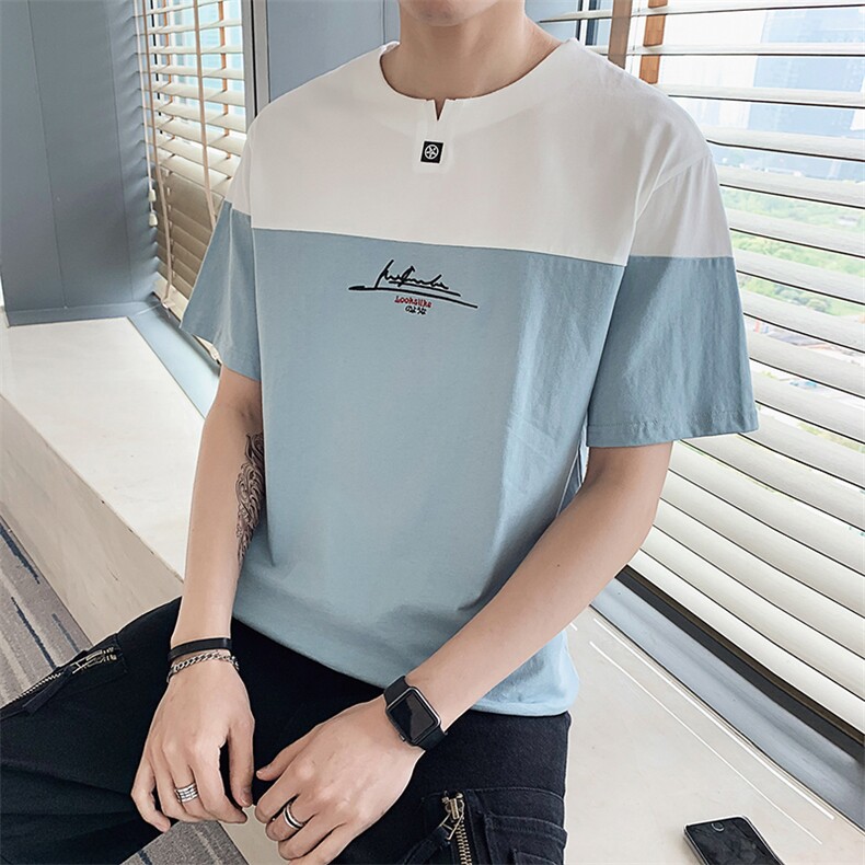 有报告新款夏季潮流时尚拼色短袖t恤男士上衣DS427T，男装T恤，电商A102