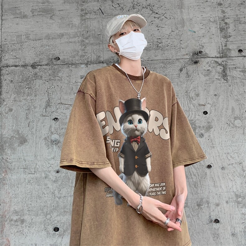 潮牌宽松短袖t恤蜡染美式复古高街水洗做旧517A-2-SX242-P38,男装T恤,星座517A-2