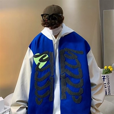 oversize宽松潮流情侣拼接外套美式小众植绒棒球服男W5051-P66，男装夹克，星座512-2