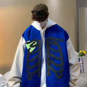 oversize宽松潮流情侣拼接外套美式小众植绒棒球服男 W5051-P66图片