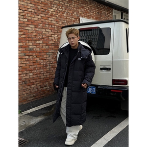 B21/P148控188冬季重磅长款过膝棉服痞帅百搭连帽袄子棉衣男黑首2图片