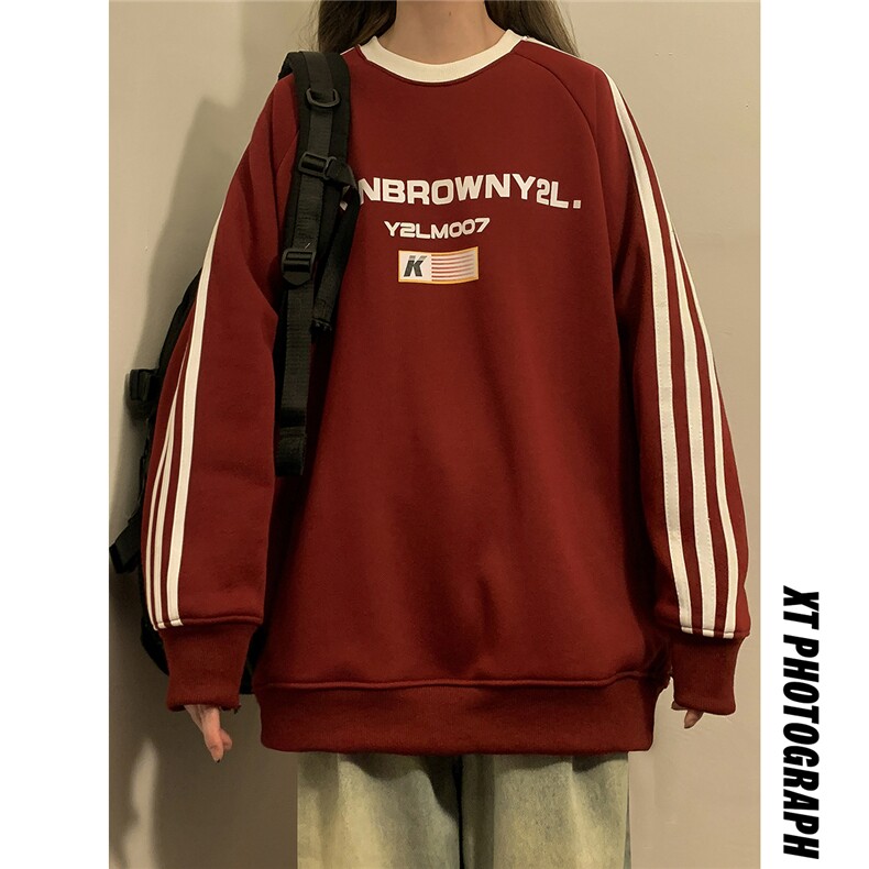 2026中性风三杠条纹圆领字母印花休闲大码M-5XL卫衣男WY77765P48，男装卫衣，星座227-7