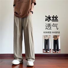 抖音品质夏季新款冰丝薄款宽松直筒休闲裤B315-K24141-特p40控78，男装休闲裤，电商B315
