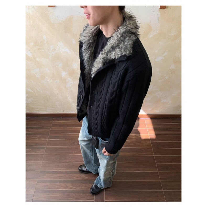 设计感毛领针织衫男座山雕冬季加厚保暖毛衣外套MY0478-P115,男装针织衫/毛衣,星座308B-2