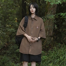 咖啡色衬衫男女短袖韩版潮流痞子帅气2024宽松ins外套CY901-P37，男装衬衫，星座412-2