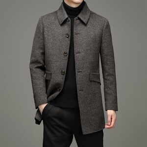 时尚风衣男中长款新款中年秋冬毛呢羊毛大衣休闲外套HM8215-P340，男装风衣，电商B212（原钱塘6029）