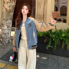 【现货】撞色字母刺绣棒球服牛仔外套82701-P155-K228，女装短外套，2B076