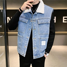 MJ215J-68-限价98M-5XL牛仔马夹大码加绒羊羔绒工装ins，男装工装外套，星座103A