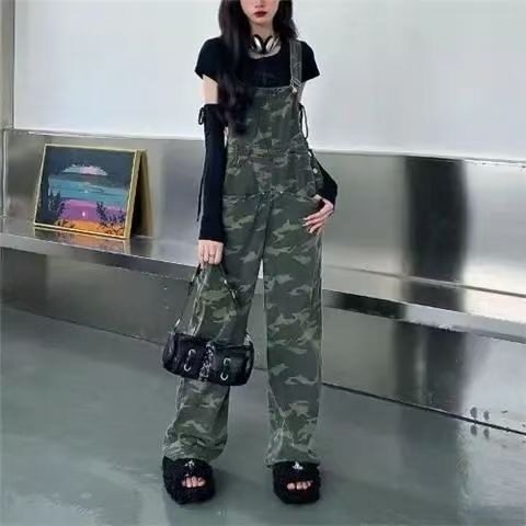 时尚小众复古设计宽松迷彩背带裤工装街头ins新款直筒休闲连体,男装工装外套,星座1210-1