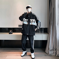 春季新款深度库存青少年大码宽松立领印花港风休闲套装男TZD15P90，男装休闲套装，电商B226