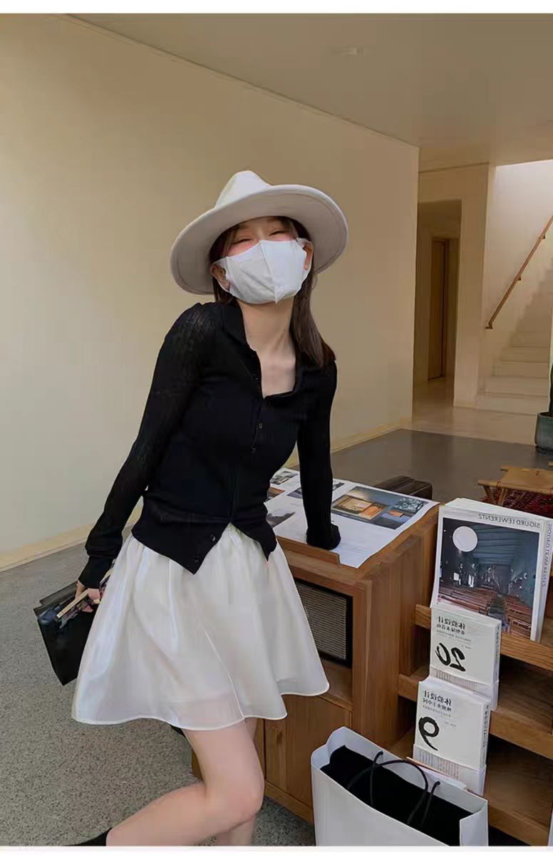2025夏季翻领防晒薄款开衫外套女时尚百搭,针织衫/毛衣,兰叶羊绒