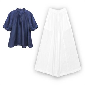 芷墨夏装新款时尚复古显示法式收腰上衣棉麻阔腿裤套装,女装套装/套裙,芷墨服饰