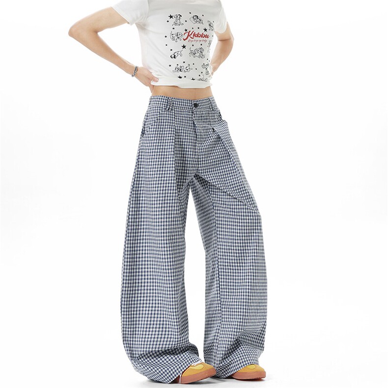 (现货)611-3BK9015特价P45100聚酯纤维格子休闲薄款垂感阔腿裤,男装休闲裤,星座1218（原611-3）
