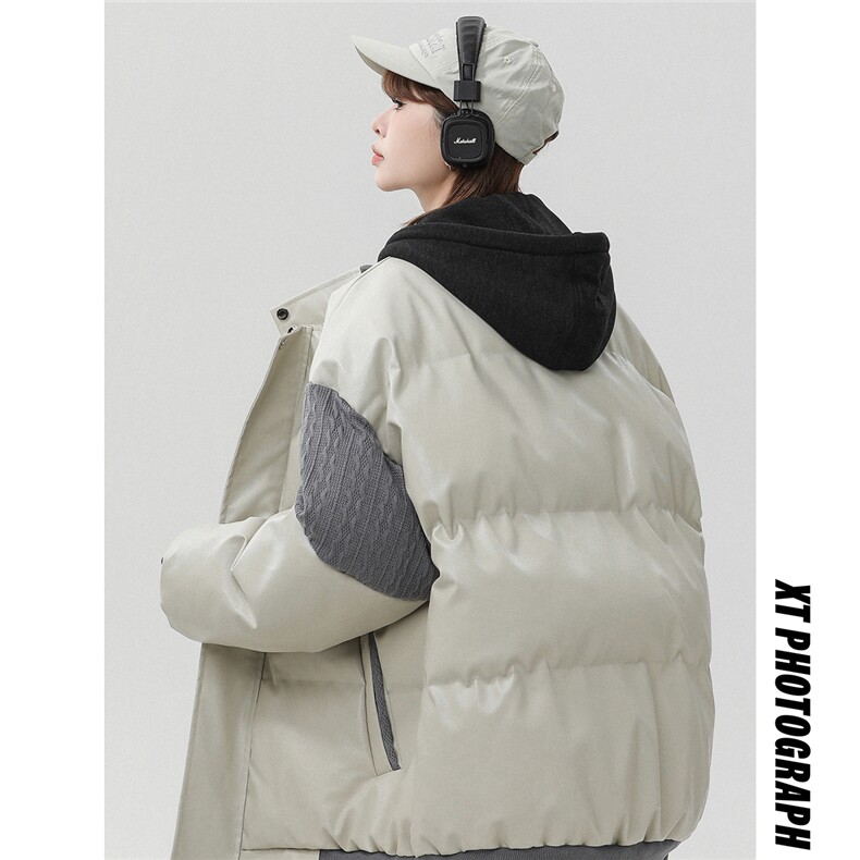 中性风白墙毛线衣拼接PU皮棉衣男:聚酯纤维MY78756P140控198，男装针织衫/毛衣，星座227-7