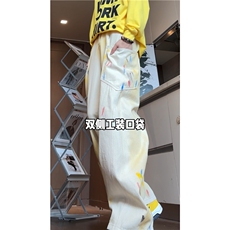 抖音品质秋季新款美式彩绘宽松弯刀牛仔裤B315-K24326-p65控88，男装牛仔裤，电商B315